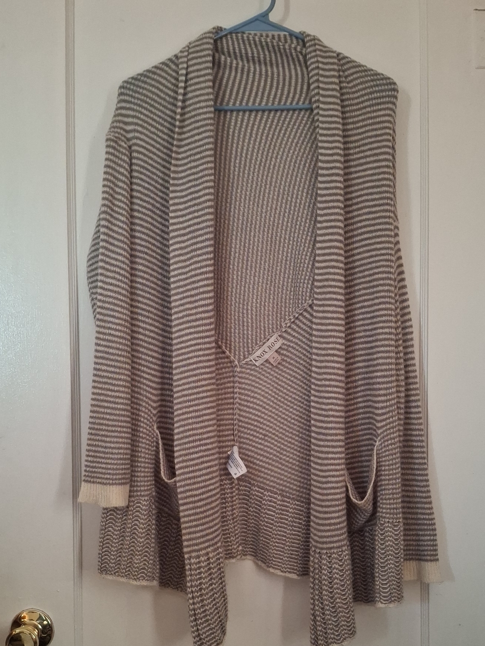 KNOX ROSE Striped Open Front Cardigan Brown & Cream Size Medium